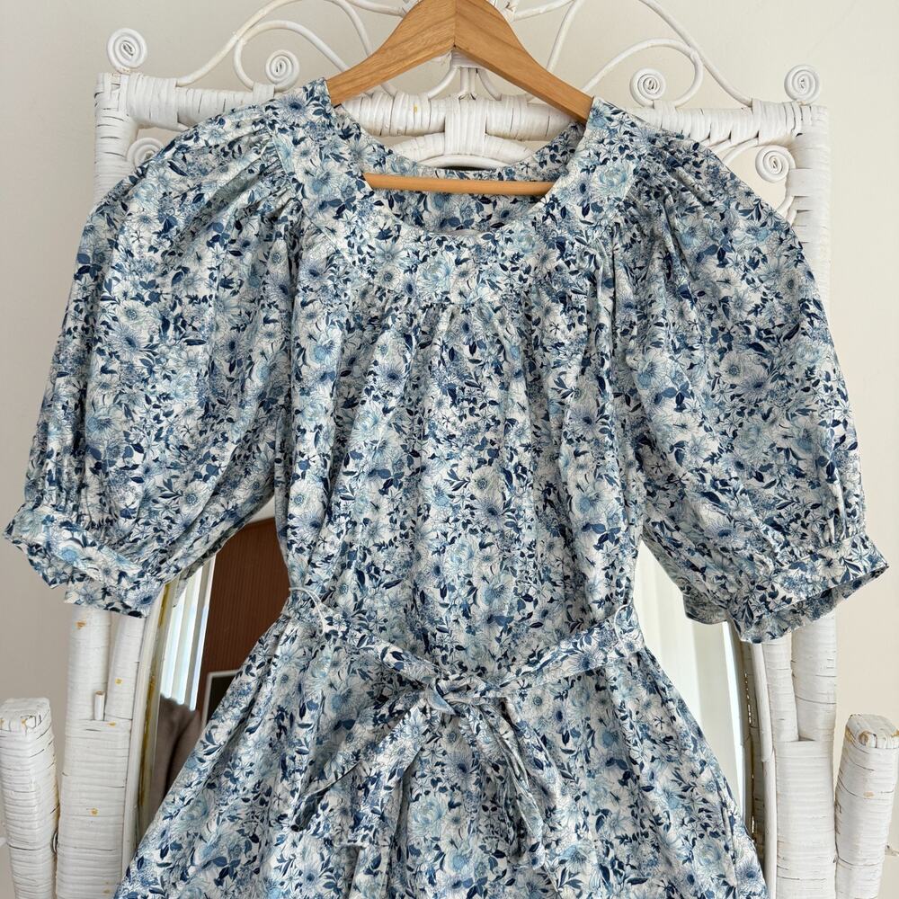Sara Campbell Dress Medium Floral Puff Sleeve Cottage Prairie Toile De Jouy Boho - Picture 2 of 8